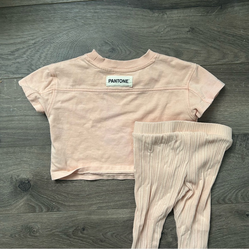 Sold xlist H&M Pink Coral Peach Pantone T-Shirt and Leggings Set 3T - Picture 7 of 8
